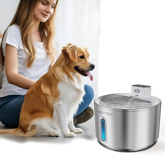 135oz/4L Stainless Steel Cat Water Fountain - Ultra-Quiet Automatic Pet Drinking Fountain for Cats&Dogs Indoor, Automatic Dog Watering Dispenser Bowl with Watering Level Window and Filter (Silver)