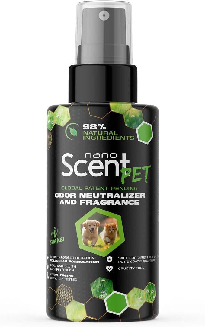 Pet Freshening & Odor Neutralizing Spray for Dogs, Cats, Fabrics, Pet Beds & Furniture, Fresh Between Baths, Touch-Activated Freshness, 98% Natural, Alcohol-Free Formula - Spring Mist (50mL) | Long-lasting Spring Mist freshness with nanoSCENT Technolog...