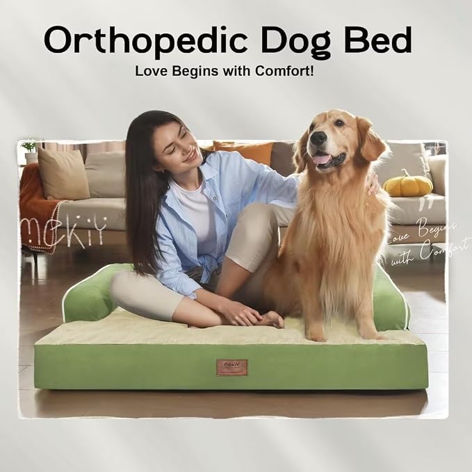 Orthopedic Waterproof Jumbo Dog Bed with Bolster for Extra Large Dogs | Pillow Support for Neck Relief, Egg Crate Foam, Waterproof Liner, Anti-Slip Bottom, Removable Bolster Cover, 53 x 42 Inch