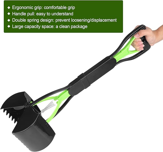 Focket Pooper Scooper, Heavy Duty Non Stick Material Large Capacity Dog Pooper Scooper, Poop for Dogs with Extended Foldable Handle for Lawns Grass Dirt Gravel (Green Black)