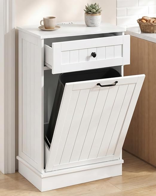13 Gallon Tilt Out Trash Can Cabinet with Drawer, Hidden Trash Bin Storage | Cabinet with Drawers for Kitchen, Bathroom and Laundry Room