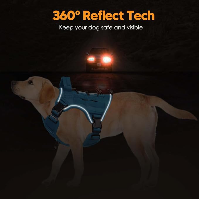 Heavy-Duty Tactical Dog Harness for Large Dogs, No Pull Adjustable Reflective Pet Vest with Molle System, K9 Military-Grade Control for Service Training, Outdoor & 10+ Breeds, Blue, Medium