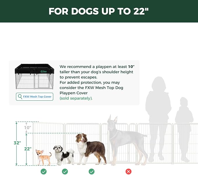 FXW Homeplus Unleashed Indoor Dog Playpen - Stress-Free and Safe Play, Heavy Duty 32 Inch 16 Panels Dog Pen with Connectors (Pack of 2) for Small and Medium Dogs, White│Patented