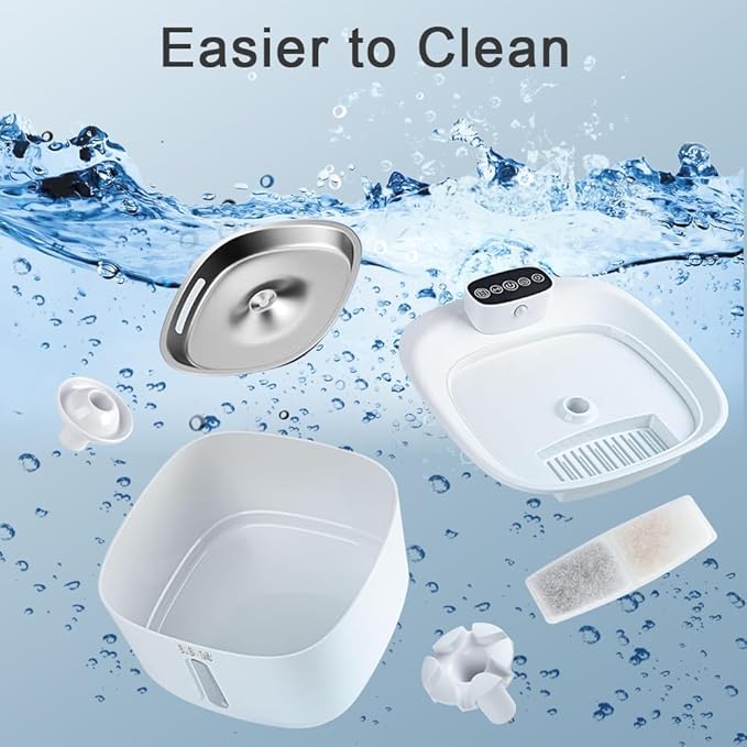 135oz/4L 100% BPA-Free Cat Water Fountain - Quiet Plastic Automatic Pet Drinking Fountain for Cats&Dogs Indoor, Automatic Dog Watering Dispenser Bowl with Watering Level Window and Filter (White)
