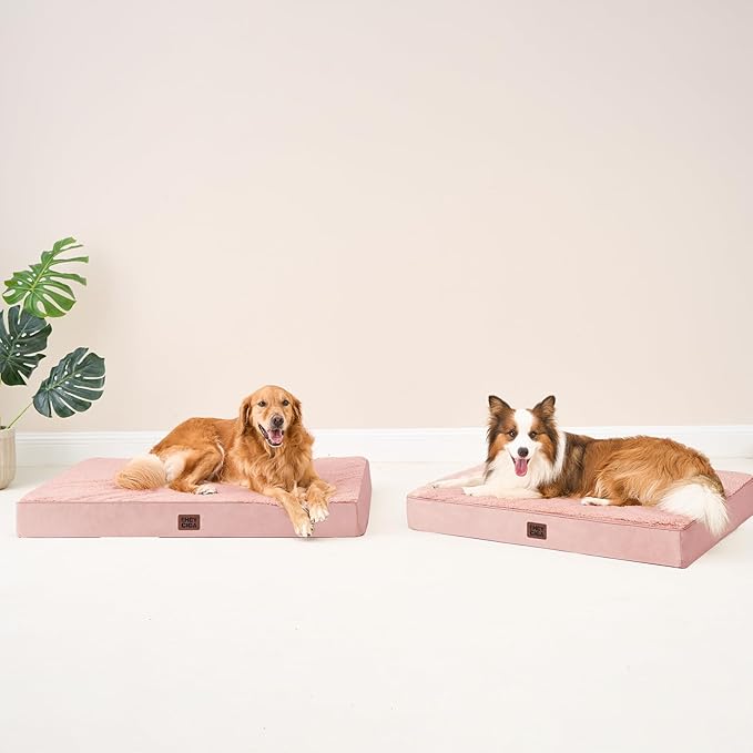 EHEYCIGA Orthopedic Dog Bed Large with Removable Washable Cover, 41IN Pink | Egg Crate Foam Support, Durable Oxford fabric, Non-Slip Bottom, Machine Washable, Soft Waterproof Plush Pet Bed Mat For Crate