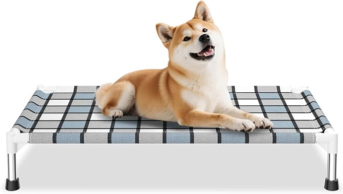 Caghash Elevated Outdoor Raised Dog Bed, Lifted Dog Cot for Medium Pet | Breathable Fabric Dog bed for Indoor & Outdoor, Stainless Steel, Anti-Slip Pet Bed