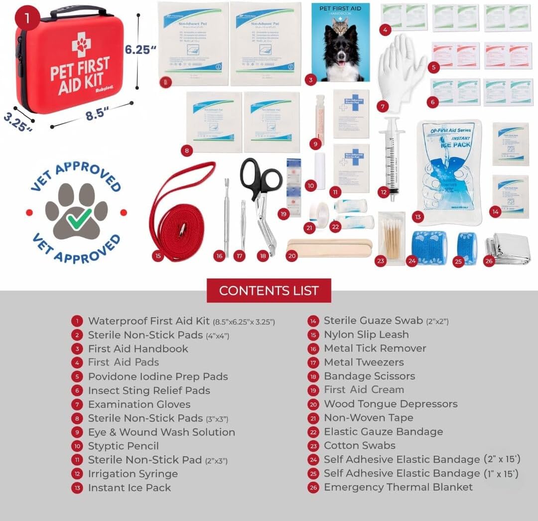 Dog First Aid Kit 3-Pack – 2 Hard-Sided & 1 Compact Travel Pet First Aid Kits – Vet-Approved Emergency Supplies with First Aid Guide, Tick Remover, Thermal Blanket for Hiking, Camping, Car, RV
