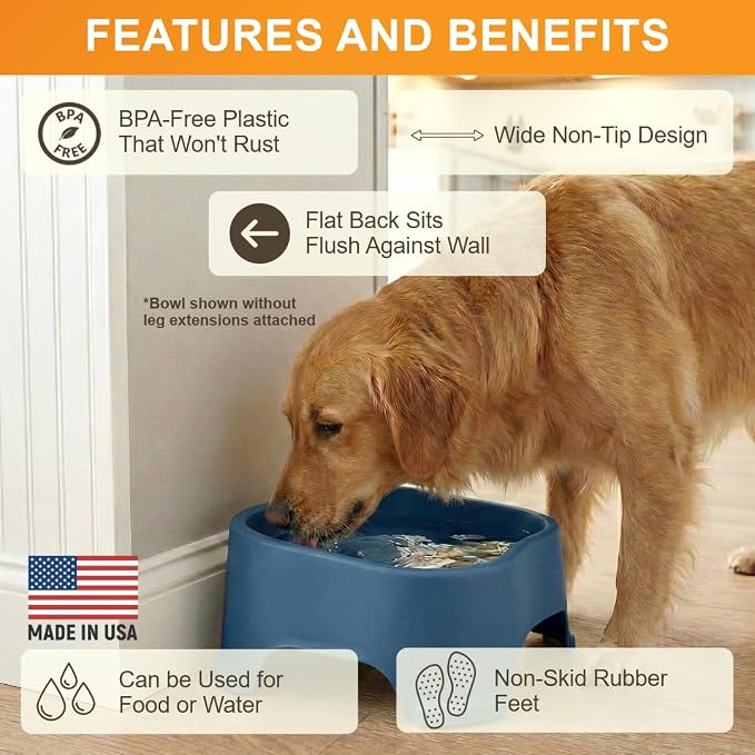 Neater Pet Brands Extra Large Water Bowl for Dogs, Elevated Outdoor Dog Water Bowl (1.25 Gallon XL Capacity), Big Trough Style Food Dish for Indoors or Outside, No Spill Large Dog Bowls, Dark Blue