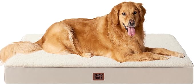 EHEYCIGA Orthopedic Dog Bed Large with Removable Washable Cover, 44IN Camel | Egg Crate Foam Support, Durable Oxford fabric, Non-Slip Bottom, Machine Washable, Soft Waterproof Plush Pet Bed Mat For Crate