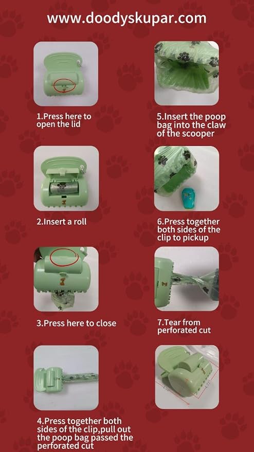 Doodyskupar Portable Pooper Scooper – High-Tension Precision Claw with Bag Holder, Ultra-Lightweight (Under 5 oz) Ergonomic Control, Universal Fit for All Breeds, Starter Bags Included