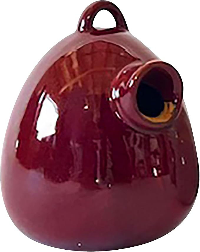 BYER OF MAINE Alcyon Egg/Bottle Bird Home, Porcelain, Glaze Finish, Oxide Red, 7”x7”x9”