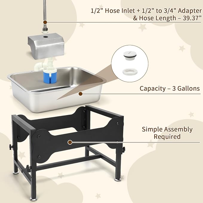YUEPET Dog Water Bowl Dispenser, Automatic 3 Gallon Elevated Dog Bowl | Auto-Fill Float Valve, 4 Adjustable Heights, 3 Gallon Capacity, Stainless Steel Bowl, Outdoor Use, Dogs, Sheep and Goats