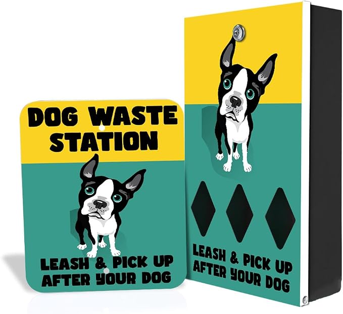 ZERO WASTE USA Designer Dog Waste Station - Dual Color Dogs Boston Terrier - Roll Bag System - Rustproof Powder Coated Aluminum - Free 400 Waste Bags & 25 Can Liners - Matte Black