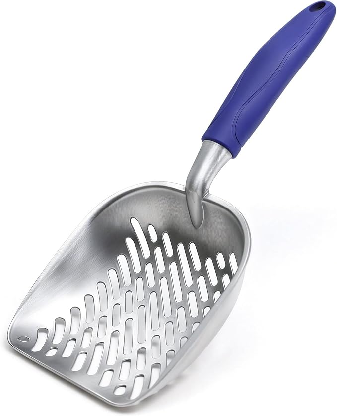 Cat Litter Scoop, Kitty Metal Scooper with Long Handle | Heavy Duty Aluminum Deep Sifter, Rustproof Durable Kitten Poop Shovel for Travel & Small Litter Box
