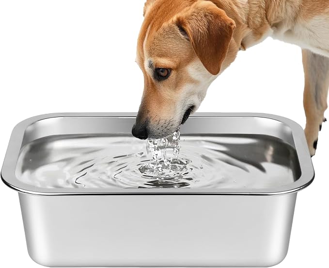 Ohtomber 1.25 Gallons Stainless Steel Dog Bowl, Big Pet Water & Food Bowl | No Spilling, Outdoor Feeder Dish Plate, For Indoor & Outdoor Feeding, Fits Big & Extra Large Dogs, Cats & All Pets
