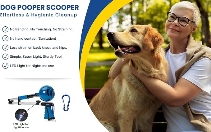 Dog Pooper Scooper 3 Tools in 1, Portable Pooper Scooper for Large & Small Dogs | Long Handle Poop Scooper for Dogs | Durable & Easy-to-Use Poop Scooper for Yard with Sticky Roller Feature