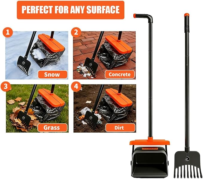 Pooper Scooper for Dogs, 46'' Long Handle Large & Small Breeds, Yard & Outside Waste Pickup, Rake with Bag Attachment & Holder, Litter Scooper, 100 Pet Waste Bags, Pet Supplies & Dog Accessories
