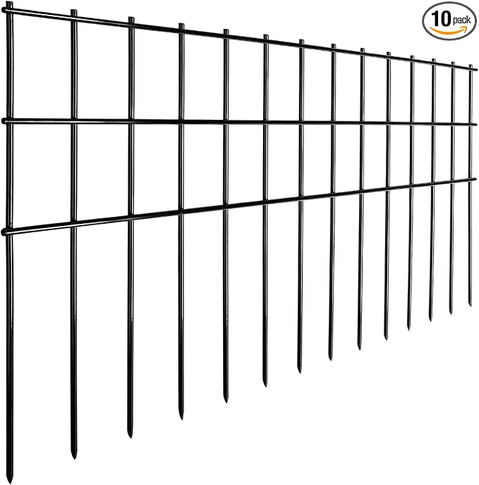 Animal Barrier Fence 25ft(L) x15in(H),10Pack Black No Dig Fence,Anti-Rust Metal Fence for Dog Rabbit,Underground Decorative Garden Fencing, Dog Digging Deterrent for Outdoor Yard Patio