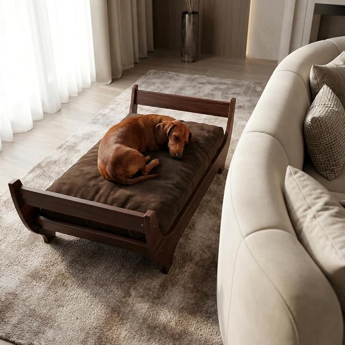 Perugina Wood Elevated Dog Bed Frame Mat Set,WalnutPattern,80 lb | Trainer Recommended DutchDesign Sturdy Attractive Dog Sofa Couch Furniture