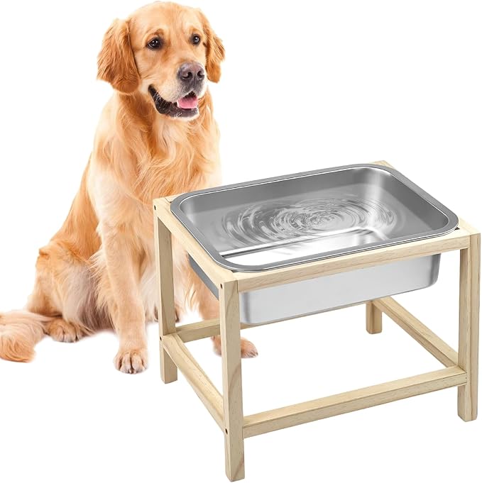 2 Gallons Elevated Dog Water Bowl, Raised Dog Feeding Station, Durable Stainless Steel Bowl with Stand for Large Breeds, Indoor/Outdoor Use, Neck & Joint Strain Relief