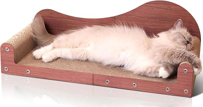 ComSaf Cat Scratcher Bed 26.4 in, Large Cardboard Cat Scratching Board | Scratch Pad Lounger, Sofa Couch Shape, Corrugated Cardboard, Furniture Protection, Indoor Resting Spot, Claw Care