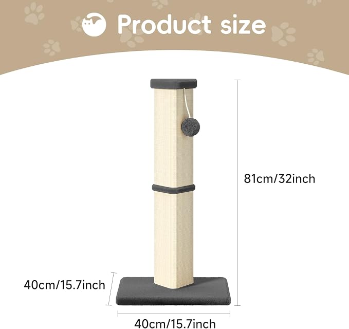 Cat Scratching Post, 32 Inch Tall Scratching Post for Indoor with 5 Inch Diameter Posts and Ball Cat Scratcher for Medium and Large Cats