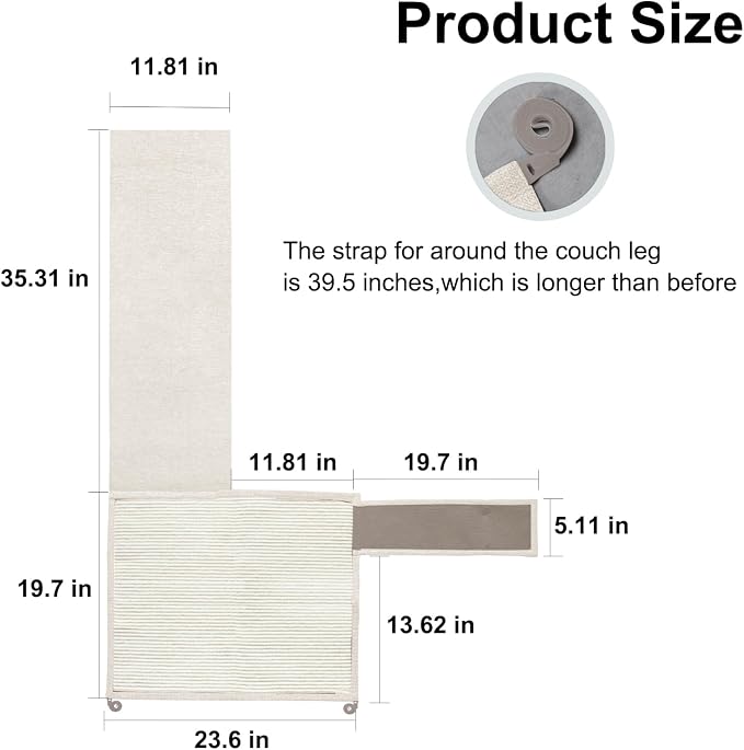 Cat Scratch Sofa Protector,23.6" L*19.7" W Cat Scratch Furniture Protector Pad, Couch Arm Sheild with Natural Sisal for Protecting Couch Sofa Chair Furniture(Beige/Right Handed)