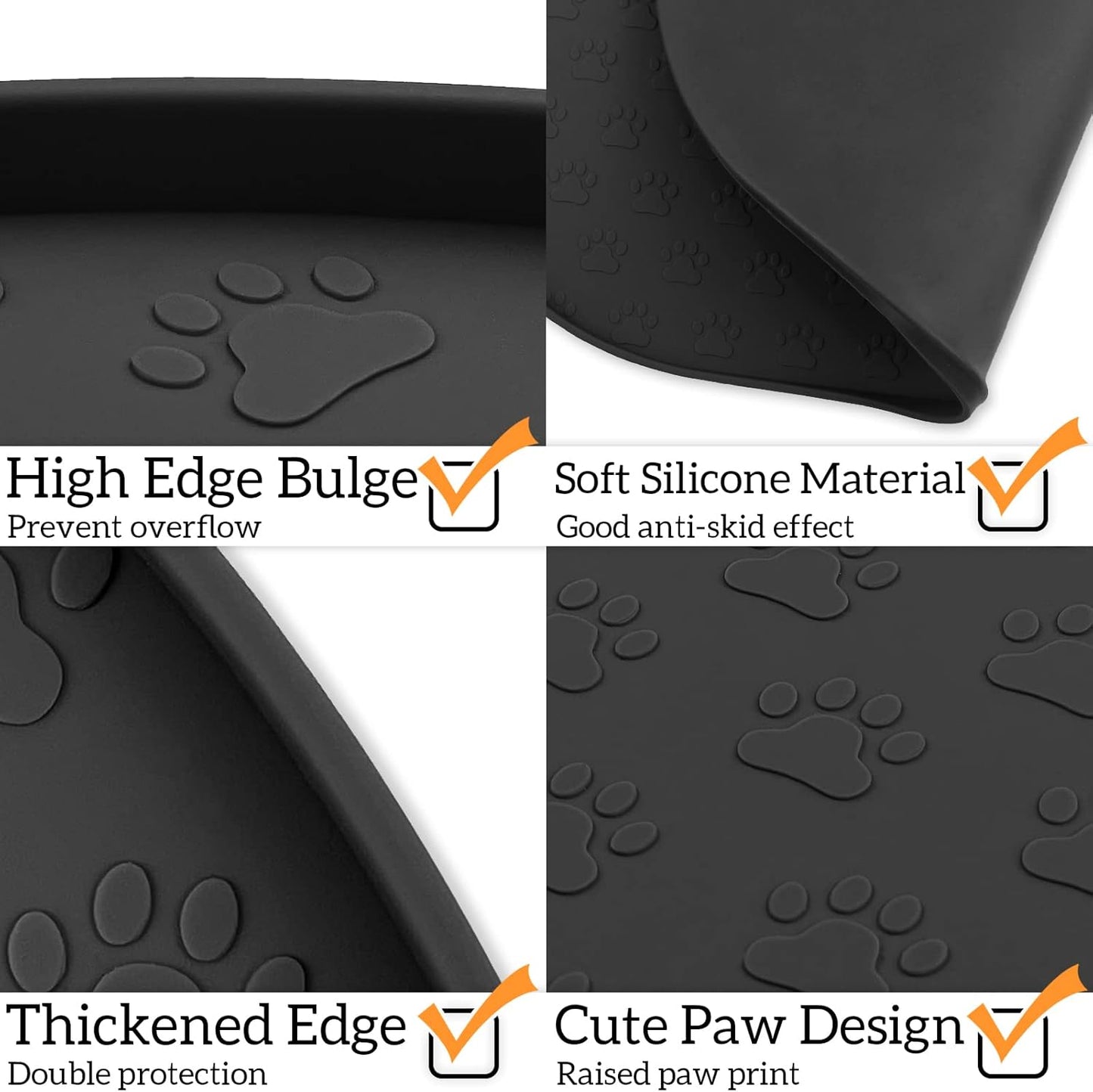 KPWACD Pet Placemat for Dog and Cat, Anti-Slip Waterproof Dogs Feeding Bowl Mat Prevent Food and Water Overflow, Silicone Puppy Dish Mats Suitable for Small Medium Big Pets, Black, 24" * 16"