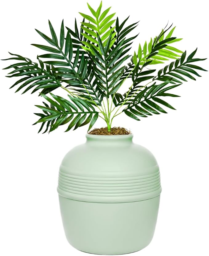 Good Pet Stuff Original Hidden Litter Box Planter, Decorative Cat Litter Enclosure with Carbon Filter, Artificial Palm Plant, Upgraded Design, Easy Clean Litter Tray, Essentials Kit, Seagrass Green