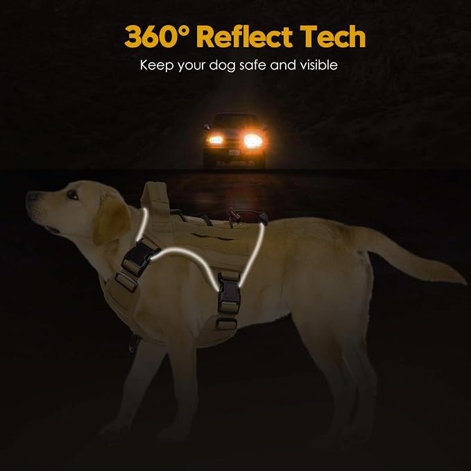 Heavy-Duty Tactical Dog Harness for Large Dogs, No Pull Adjustable Reflective Pet Vest with Molle System, K9 Military-Grade Control for Service Training, Outdoor & 10+ Breeds, Khaki, Small