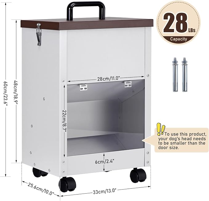 28Lbs Automatic Dog Feeder Large Breed, Easy to Move with Wheels | Outdoor Gravity Dog Feeder, Galvanized Metal Self Feeding Dog Food Dispenser with Clear Door, Pet Feeding Station
