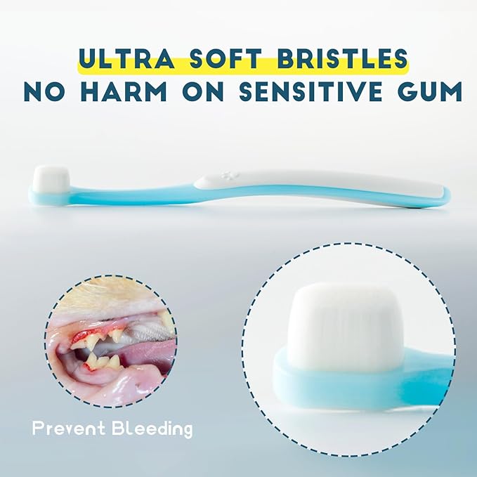 MoonyMars Small Dog Toothbrush, Cat & Puppy Tooth Brushing Kit, Ultra Soft & Mini Head Teeth Brush for Kitten & Tiny Pet, Doggy Toothbrushes Deep Dental Cleaning, 2 PCS - Blue