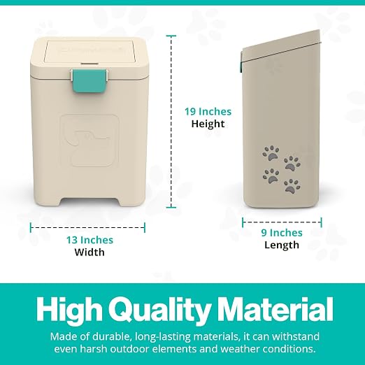 PawPail Pet Waste Station with Activated Carbon Filter and DualVent Odor Control - Outdoor Dog Poop Trash Can with 200 Dog Poop Bags - 19 Liter, Beige