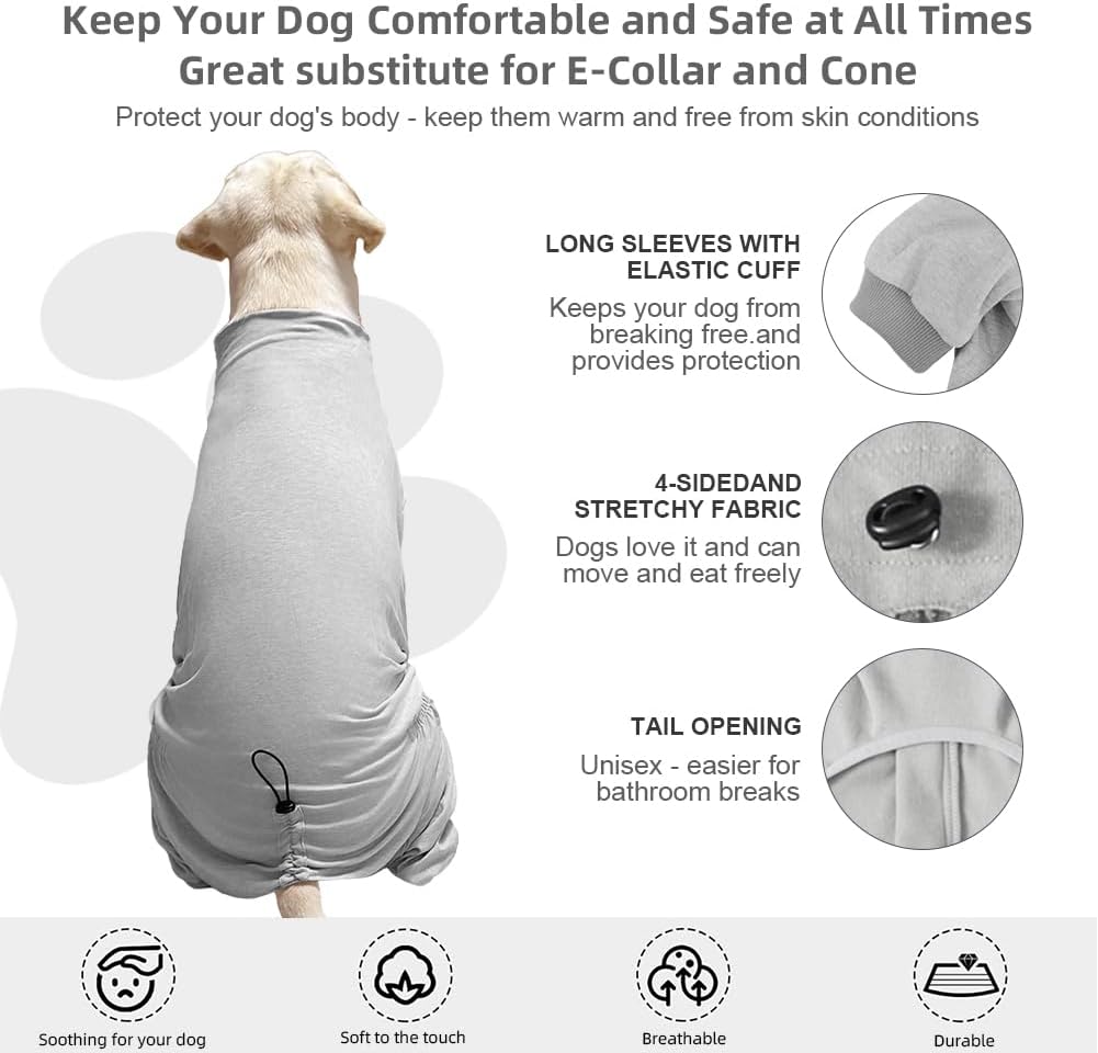 Dog Pyjamas PJS Sweater Clothes and Home Clothing Suitable for Medium to Large Breeds of Dogs, Dog Neutering Suits, Extra-Large Stretch Fabric, Four-Legged Clothes(Thin Gray, 5XL)
