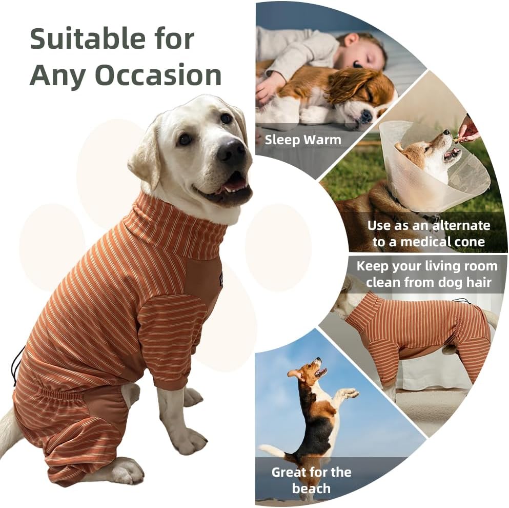Dog Pyjamas PJS Sweater Clothes and Home Clothing Suitable for Small to Medium Breeds of Dogs, Dog Neutering Suits, Extra-Large Stretch Fabric, Four-Legged (Thickened Orange Stripes, XL)