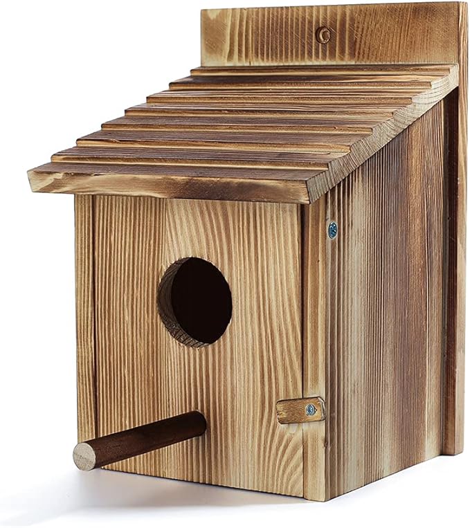 Wood Bird Houses for Outside with Pole Wooden Bird House for Finch Bluebird Cardinals Hanging Birdhouse Clearance Garden Country Cottages