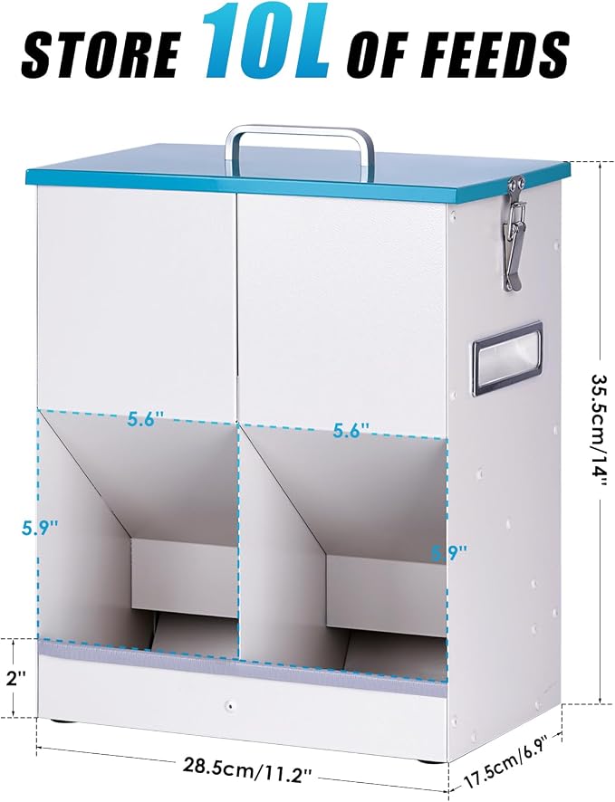 Automatic Cat Feeder Outdoor Dog Dry Food Dispenser Gravity Cat Feeder Pet Feeder for 2 Feral Barn Cats, 42cups/10L Dual