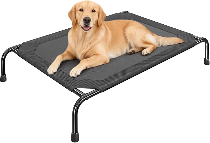 Ekisemio Elevated Dog Bed for Large Dogs, Waterproof XL Pet Cot with Breathable Mesh, Outdoor & Indoor Cooling Dog Bed, Raised Frame for Joint Support, Black