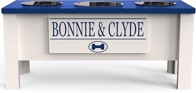 3 Bowl Dog Feeding Station, Personalized Triple Bowl Food Stand Large Dogs | Farmhouse Style, Elevated Wood Stand, Storage Container, Stainless Steel Bowls, Raised Feeder, Large Breed, Made in USA