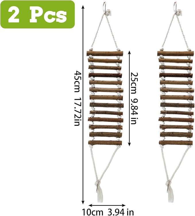 VCEPJH Reptile Bridge for Terrarium 2 Pack Wooden Bearded Dragon Climbing Ladder Hanging Flexible Swing Tank Deor Accessories for Gecko Hermit Crab Chameleons Turtle Lizard Frog