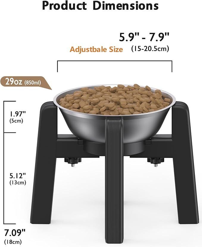 Elevated Dog Bowl, Raised Dog Bowl Stand with Stainless Steel Bowl | Elevated Pet Water & Food Bowl for Medium Dogs, Stable and Anti-Slip Raised Bowl