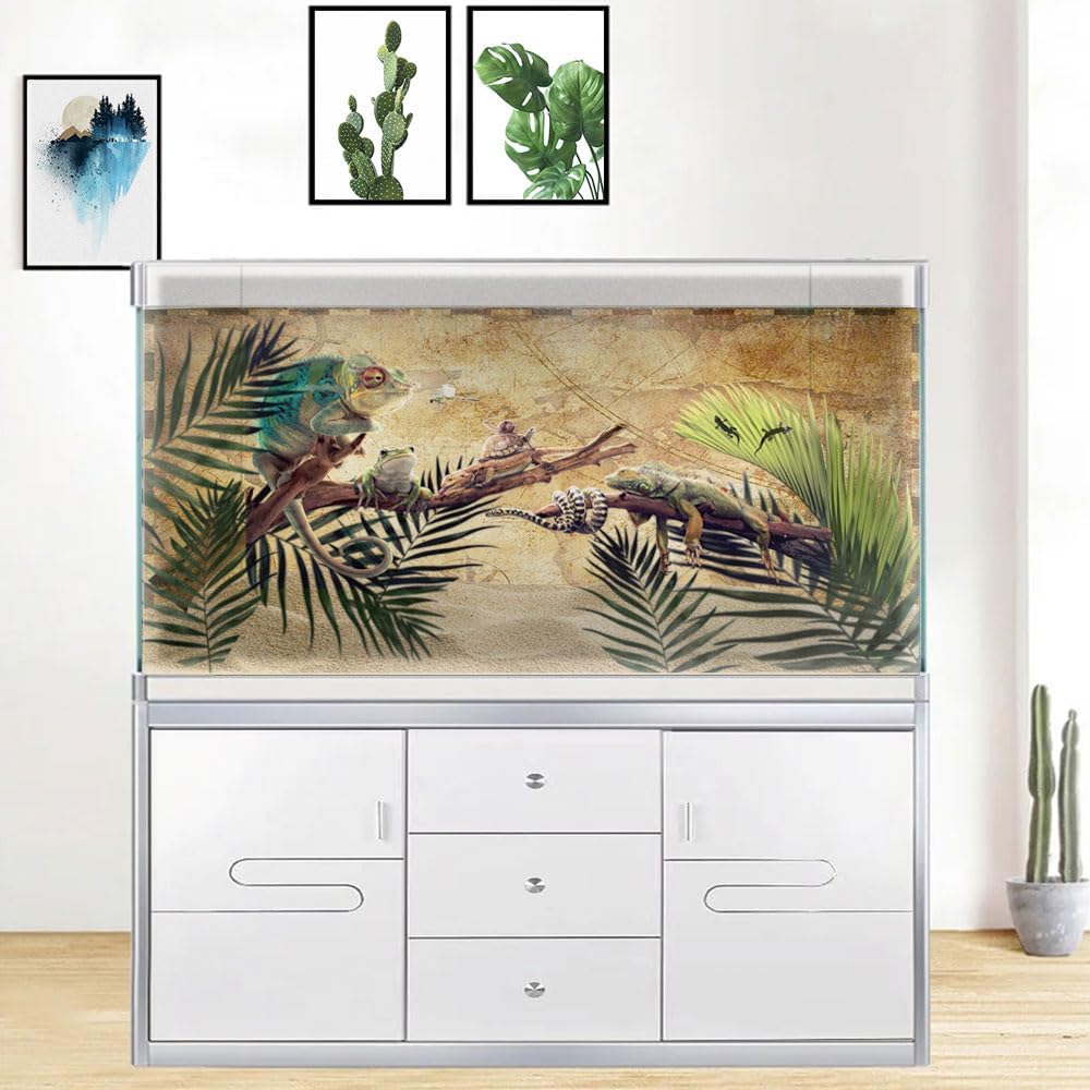 72X18IN Retro Old Travel World Map Terrarium Background, Art Parchment Pirate Treasure Map Reptile Habitat Background with 10EVA Double-Sided Tape