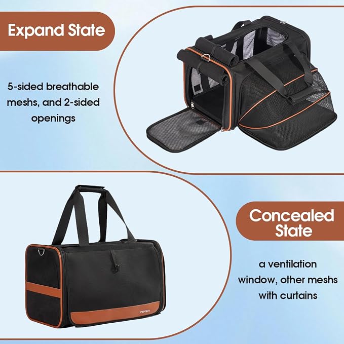 Expandable Cat Carrier for Small Pets, TSA Airline Approved Soft Sided Small Dog Travel Carrier, Collapsible Outdoor, Walking, Vet Cat Bag