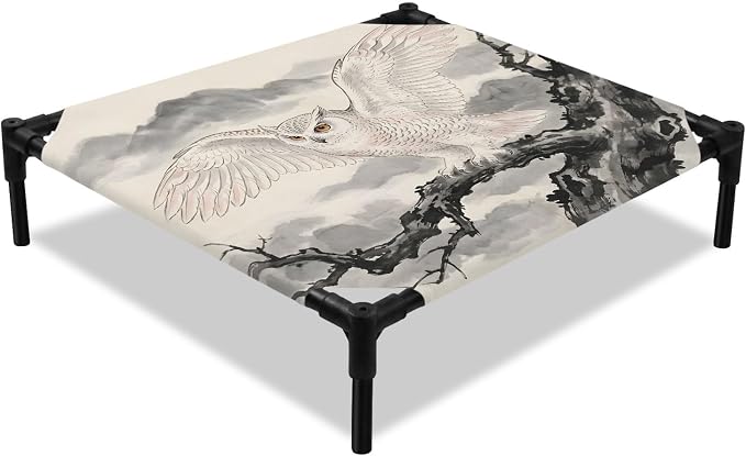 Outdoor Elevated Dog Bed for Small Dogs, Cute Eagle Breathable Cooling Raised Dog Cot for Indoor/Outdoor, Natural Mountain Tree Branches Animals Rustic Waterproof Elevated Pet Beds, S 20 x 20 in