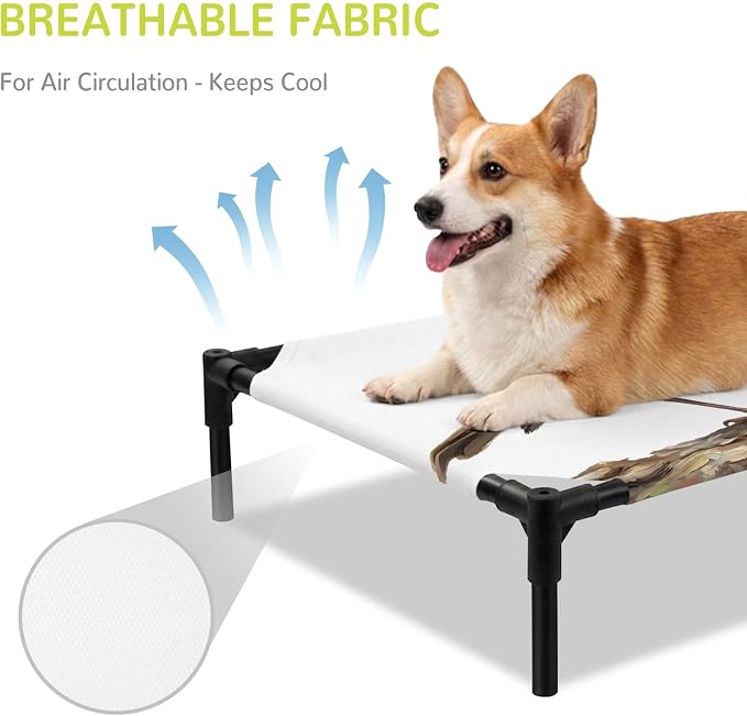 Outdoor Elevated Dog Bed for Medium Dogs, Bird Breathable Cooling Raised Dog Cot for Indoor/Outdoor, Ivy Branch Animal Green Botanical Leaf Waterproof Elevated Pet Beds, M 24 x 20 in
