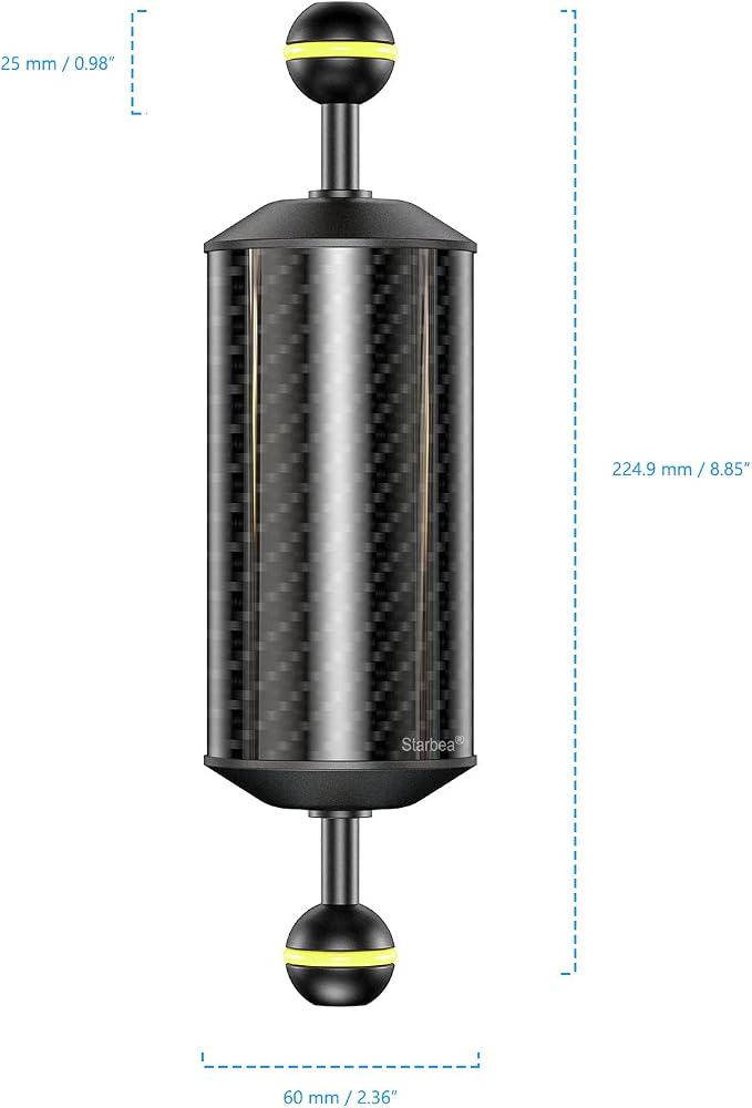 Sea frogs D60mm, 8'', Carbon Fiber Float Arm, Buoyancy Provided 300g | Aquatic Arm for Ultralight, Underwater Camera System Diving Tray Video Light/Strobe GA-6
