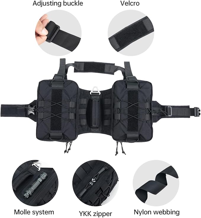 EXCELLENT ELITE SPANKER Nylon Dog Backpack with 2 Side Pockets for Hiking | Adjustable Tactical Dog Pack Hound Saddle Bag Harness for Medium & Large Dog Traveling Camping Walking Training Running