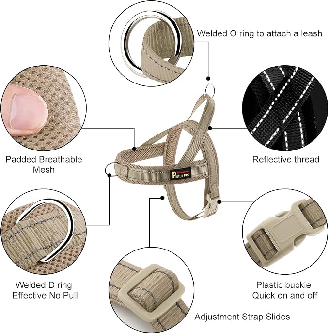 Plutus Pet No Pull Dog Harness for Puppy Small Dogs, Breathable Mesh Padded | Adjustable Reflective with Handle, Escape Proof, Quick Fit Pet Vest, Front Clip, for Training and Walking, Beige, XS