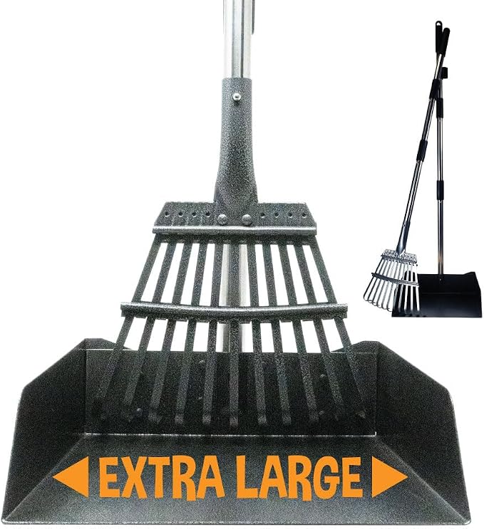 Bodhi Dog Pooper Scooper for Large Dogs - Heavy Duty Metal Poop Scoop w/Long Handle Tray & Rake - Dog Poop Scooper for Yard, Grass, Street, Gravel & Outdoor Areas - Pet Waste Cleanup Tool