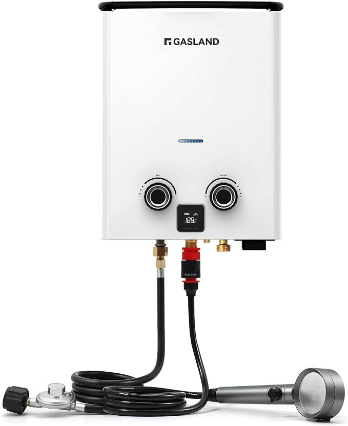 GASLAND Goshower G5 Portable Camping Hot Water Heater | 5L 1.32GPM |Compact | Propane Outdoor Shower for Camping, Off-Grid, Dog Station, Digital Display, Adjustable Temperture, Overheating Protection